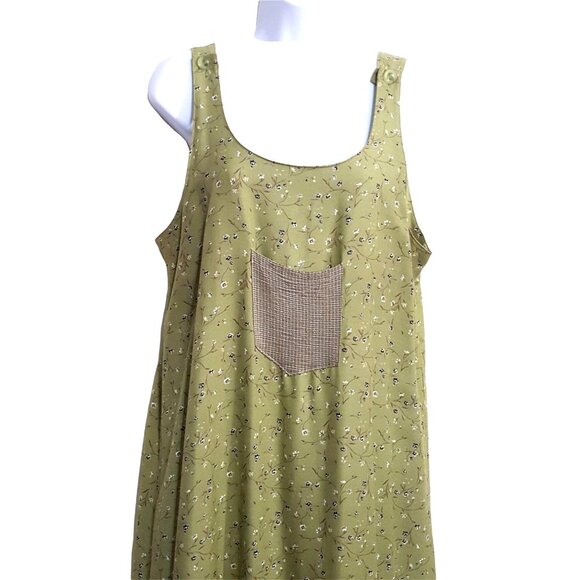 Cactus Flower Maxi Dress Womens M Sleeveless Green Floral Jumper USA Vintage 90s - Picture 2 of 10